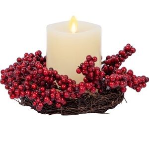 Luminare Red Berries and Ivory Flameless LED Candle Set